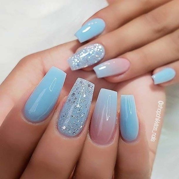 Womens Blue Glitter Girly Nail Designs