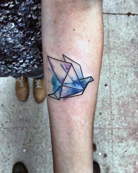 Womens Blue Origami Watercolor Tattoo Forearms