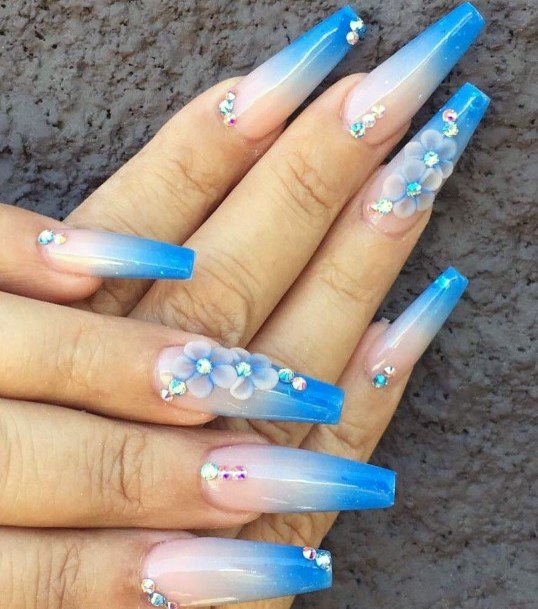 Womens Blue Pink 3d Nails
