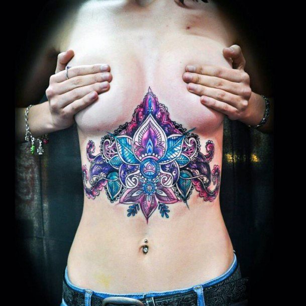 Womens Blue Shaded Underboob Tattoo