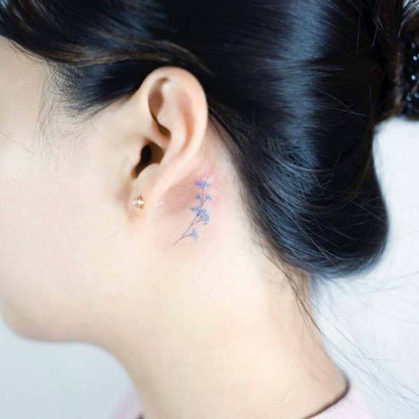 Womens Blue Tattoo Behind The Ear