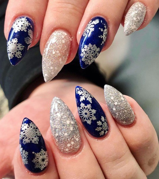 Womens Blue Winter Nail Ideas