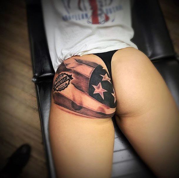 Womens Bottom American Flag Tattoo Butt Made In America