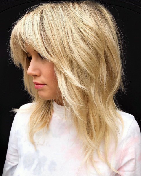 Womens Bouncy Blonde Shoulder Length Modern Hairstyle