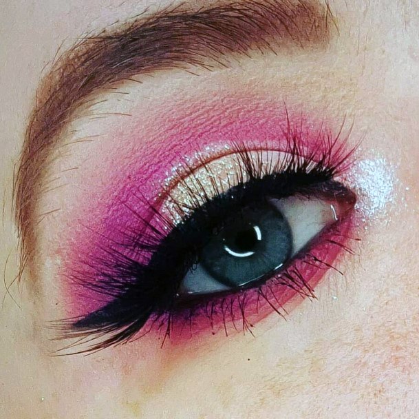 Womens Bright Pink Eyeshadow With Golden Highlights