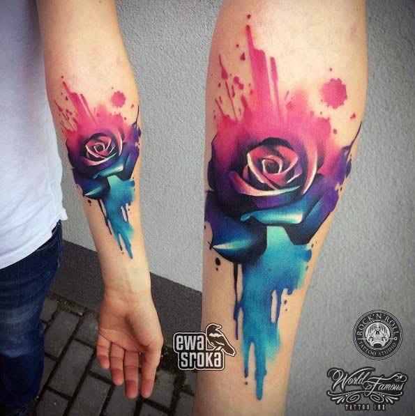 Womens Bright Roses Watercolor Tattoo Forearms