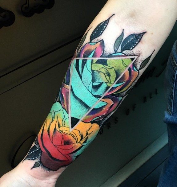 Womens Brightly Colored Tattoo Forearms