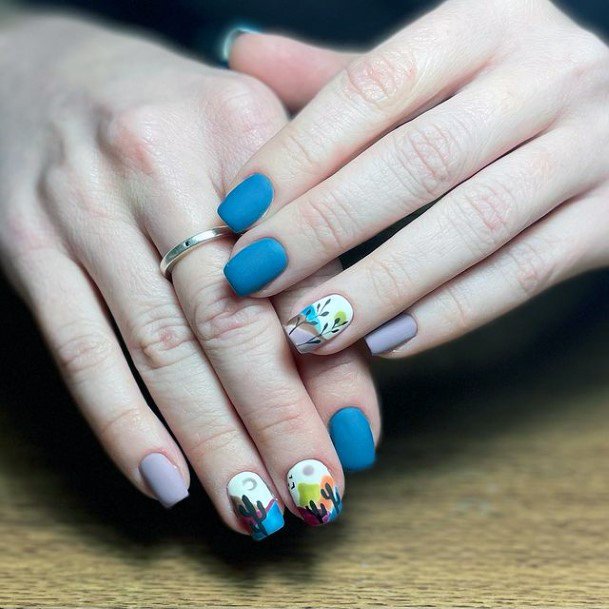 Womens Brilliant Blue Cactus Nails