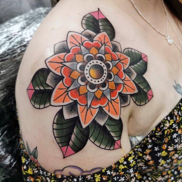 Womens Brilliant Flower Tattoo Shoulder