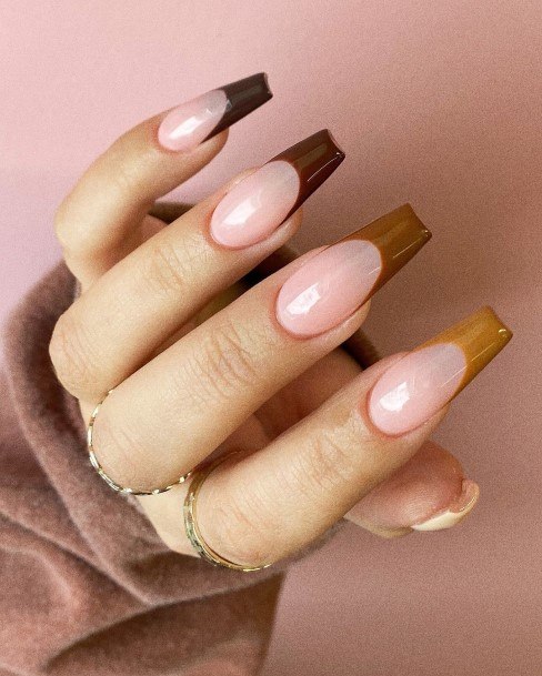 Womens Brown French Tip Nail Design Ideas