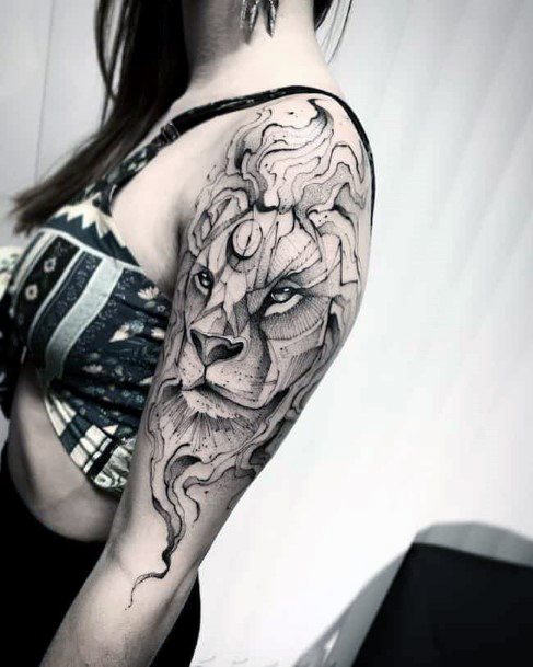 Womens Burning Lion Tattoo On Arms