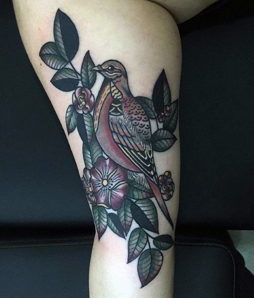 Womens Calf Olive Green Dove Tattoo