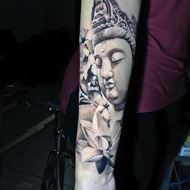 Womens Calm Buddha And Lotus Tattoo On Wrist