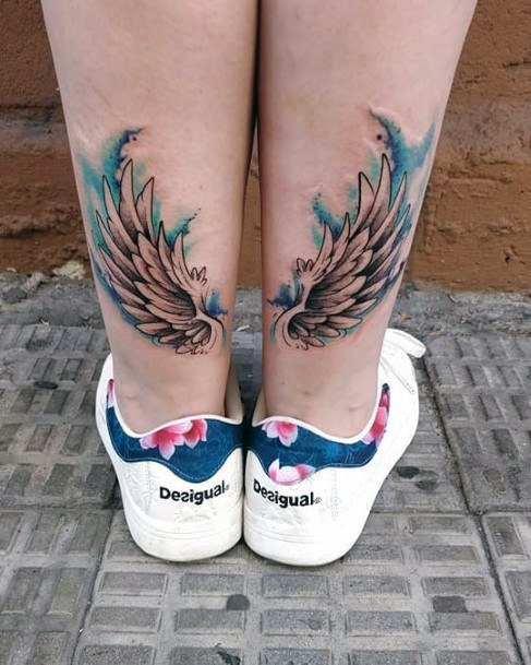 Womens Calves Angel Wings Tattoo