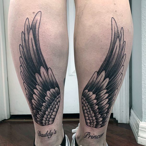 Womens Calves Brilliant Angel Wings Tattoo