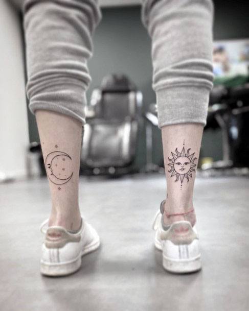 Womens Calves Cute Sun And Moon Tattoo