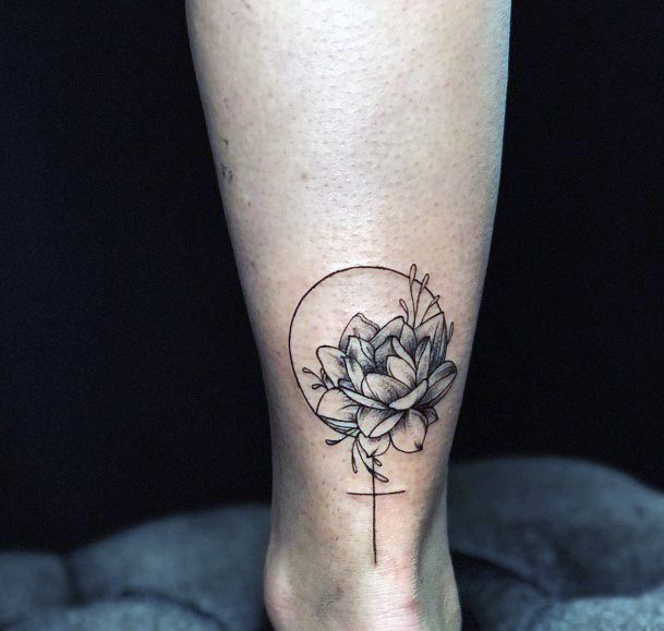 Womens Calves Pretty Lotus Tattoo
