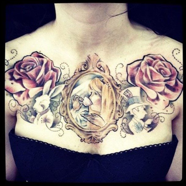 Womens Carved Mirror And Rose Cool Tattoo