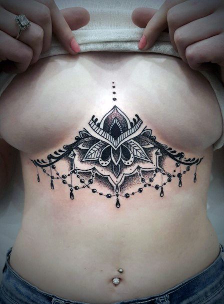 Womens Chained Art Underboob Tattoo