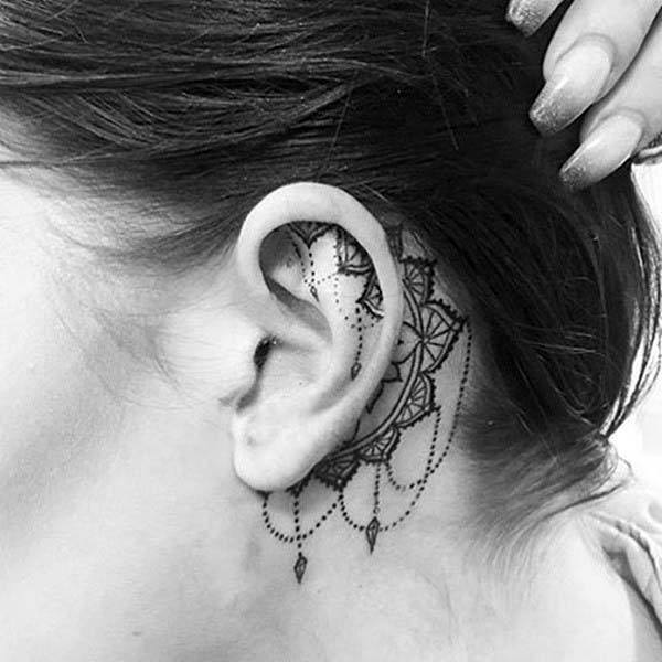 Womens Chained Behind The Ear Tattoo