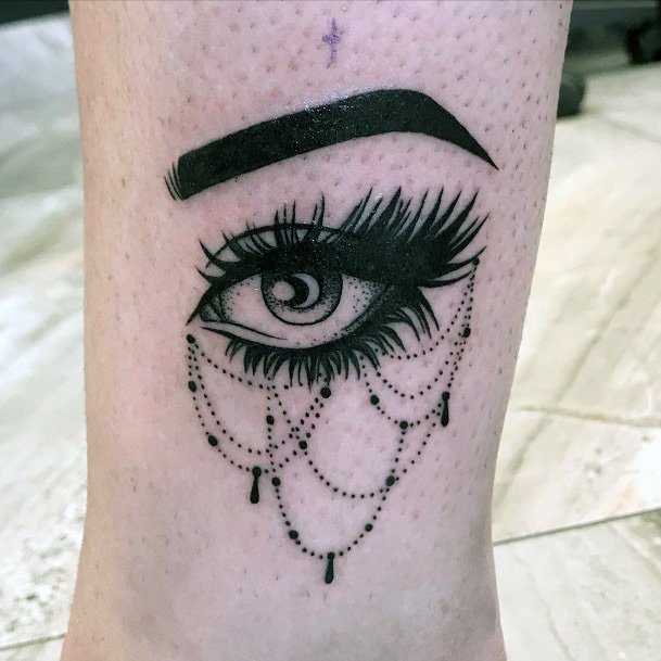 Womens Chained Eye Tattoo On Legs