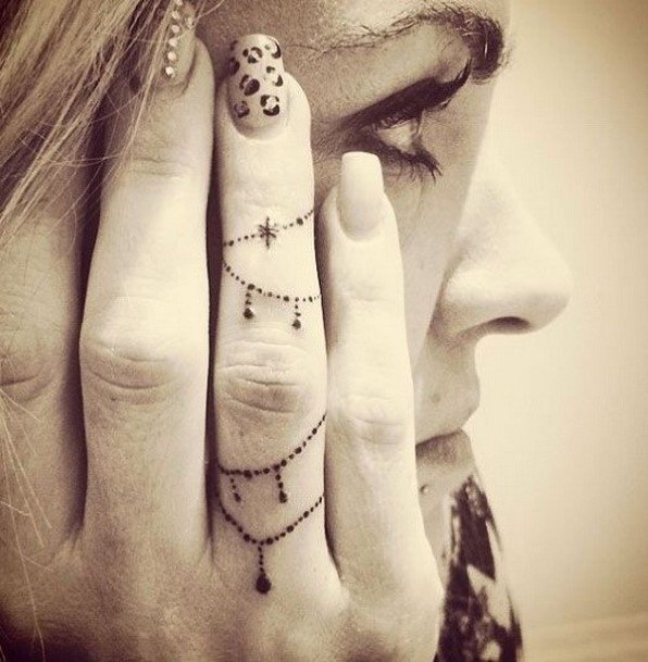 Womens Chained Finger Tattoo