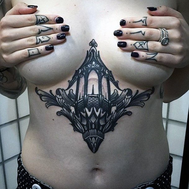 Womens Chandelier Art Underboob Tattoo