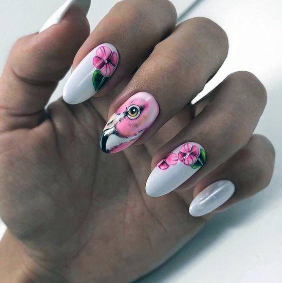 Womens Cherry Blossom Flamingo Nail