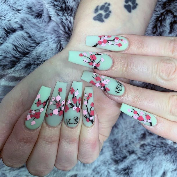 Womens Cherry Blossom Sakura Girly Nail Designs