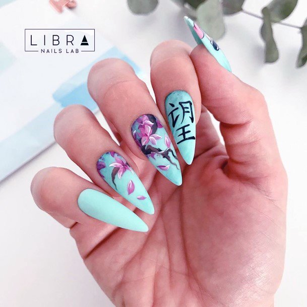 Womens Cherry Blossom Sakura Nail Design Ideas