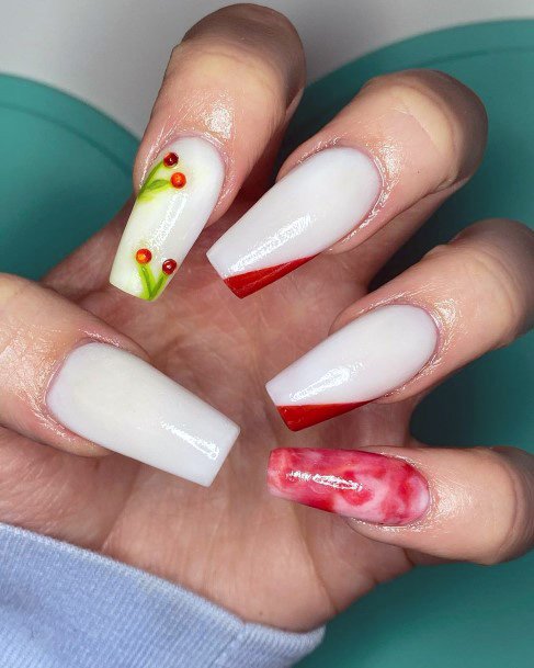 Womens Cherry Nails And White Nails Ideas