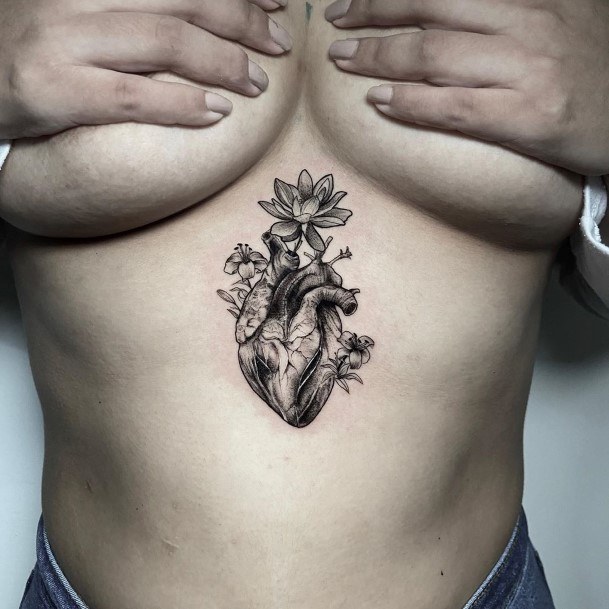 Womens Chest Anatomical Heart Tattoo