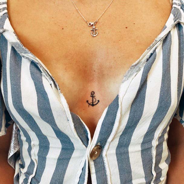 Womens Chest Anchor Tattoo