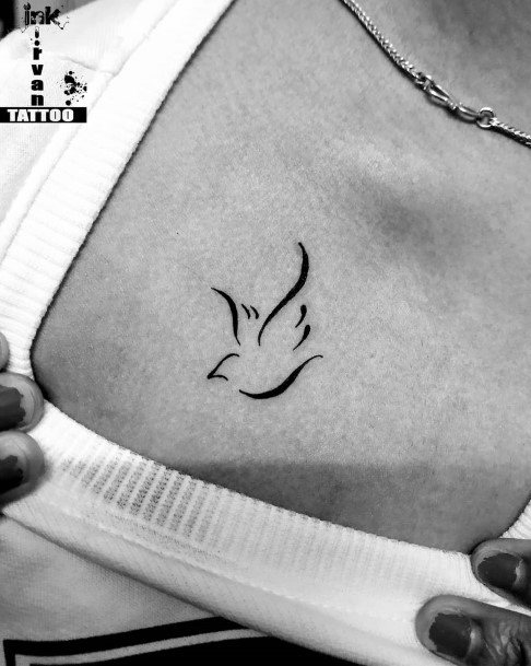 Womens Chest Cartoon Dove Tattoo