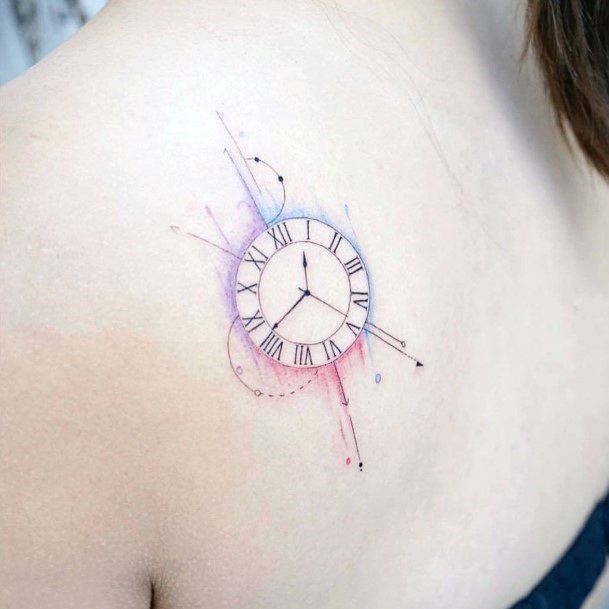 Womens Chest Clock Tattoo