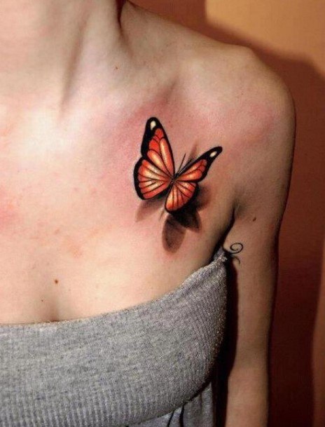 Womens Chest Delicate Butterfly Tattoo