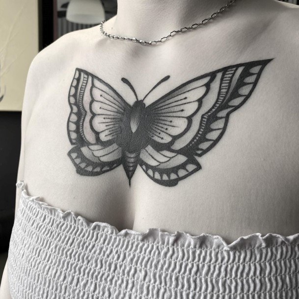 Womens Chest Free Butterfly Tattoo