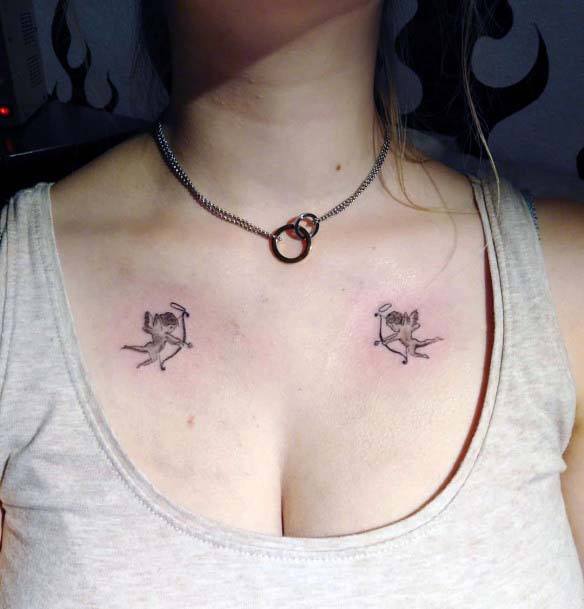 Womens Chest Love Angels Tattoo