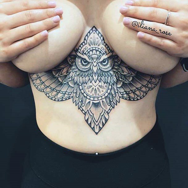 Womens Chest Pretty Owl Tattoo