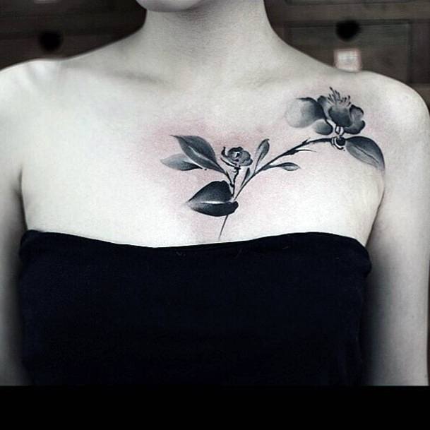 Womens Chest Rose Tattoo Black