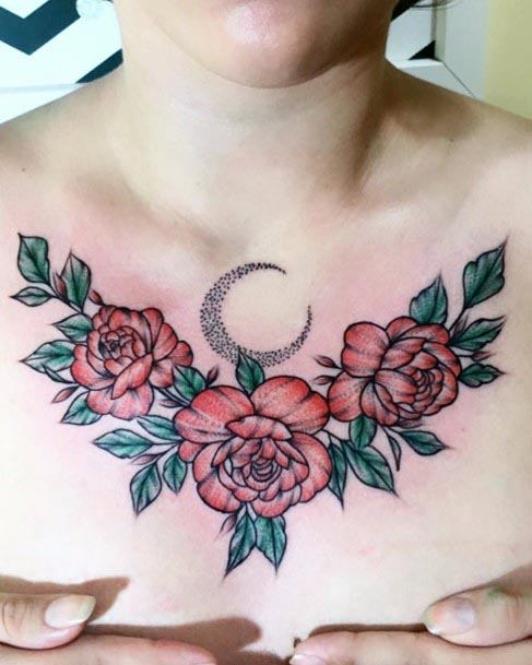 Womens Chest Roses Tattoo