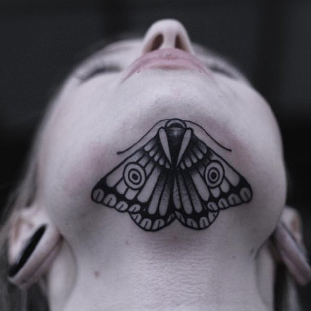 Womens Chin Butterfly Tattoo