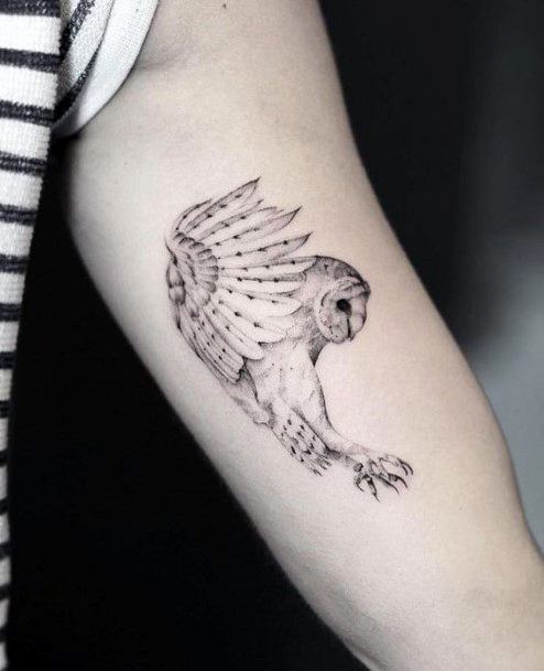 Womens Clawed Owl Tattoo With Feathers