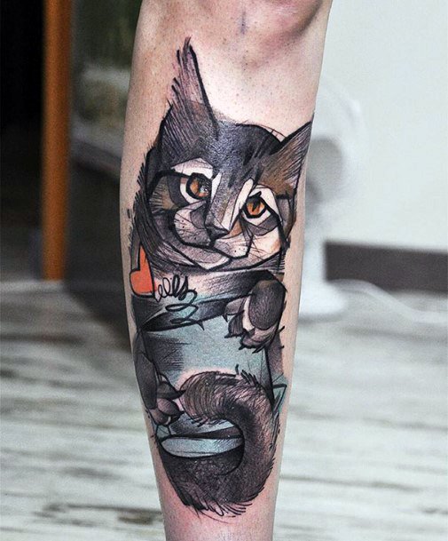Womens Clean Cat Tattoo Legs