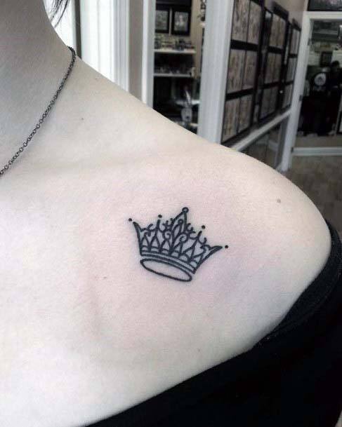 Womens Collar Bone Crown Tattoo