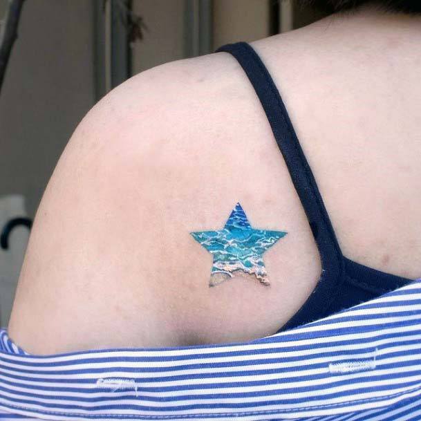 Womens Collar Bone Sea Side Star Tattoo