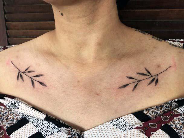 Womens Collarbone Black Art Tattoo