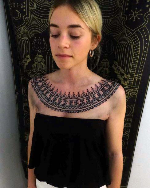 Womens Collarbone Laced Tattoo