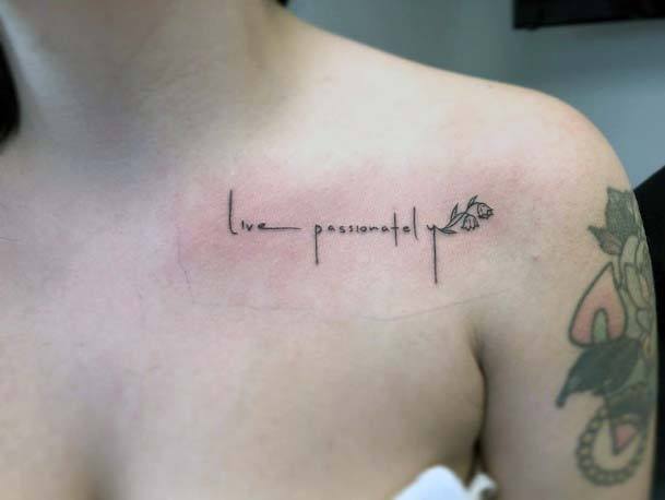 Womens Collarbone Positive Lines Tattoo