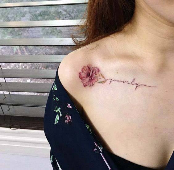 Womens Collarbone Single Flower Tattoo